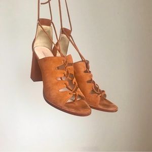 Loeffler Randall tan suede goddess heels. Sz 7